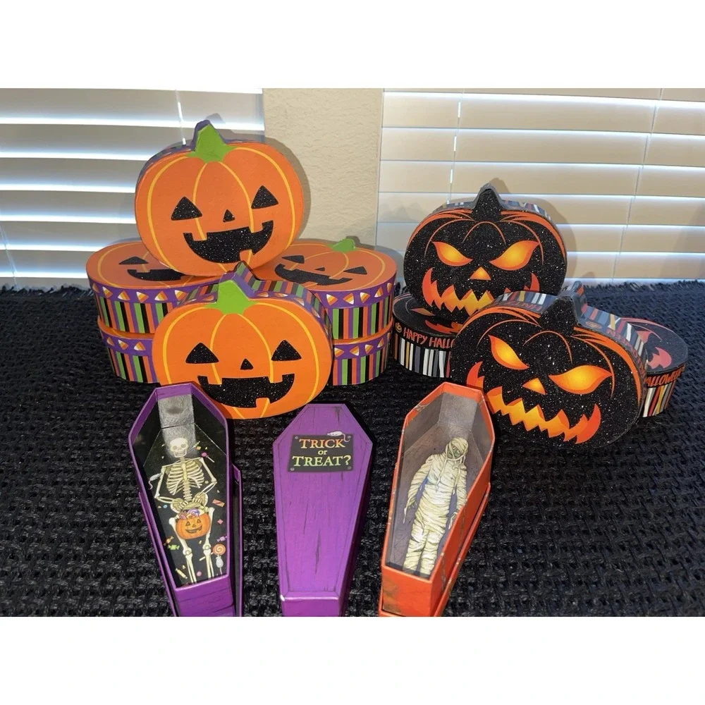 Vintage Cardboard 2005 Halloween Candy Boxes-Jack O' Lantern, Pumpkin, Coffin 13
